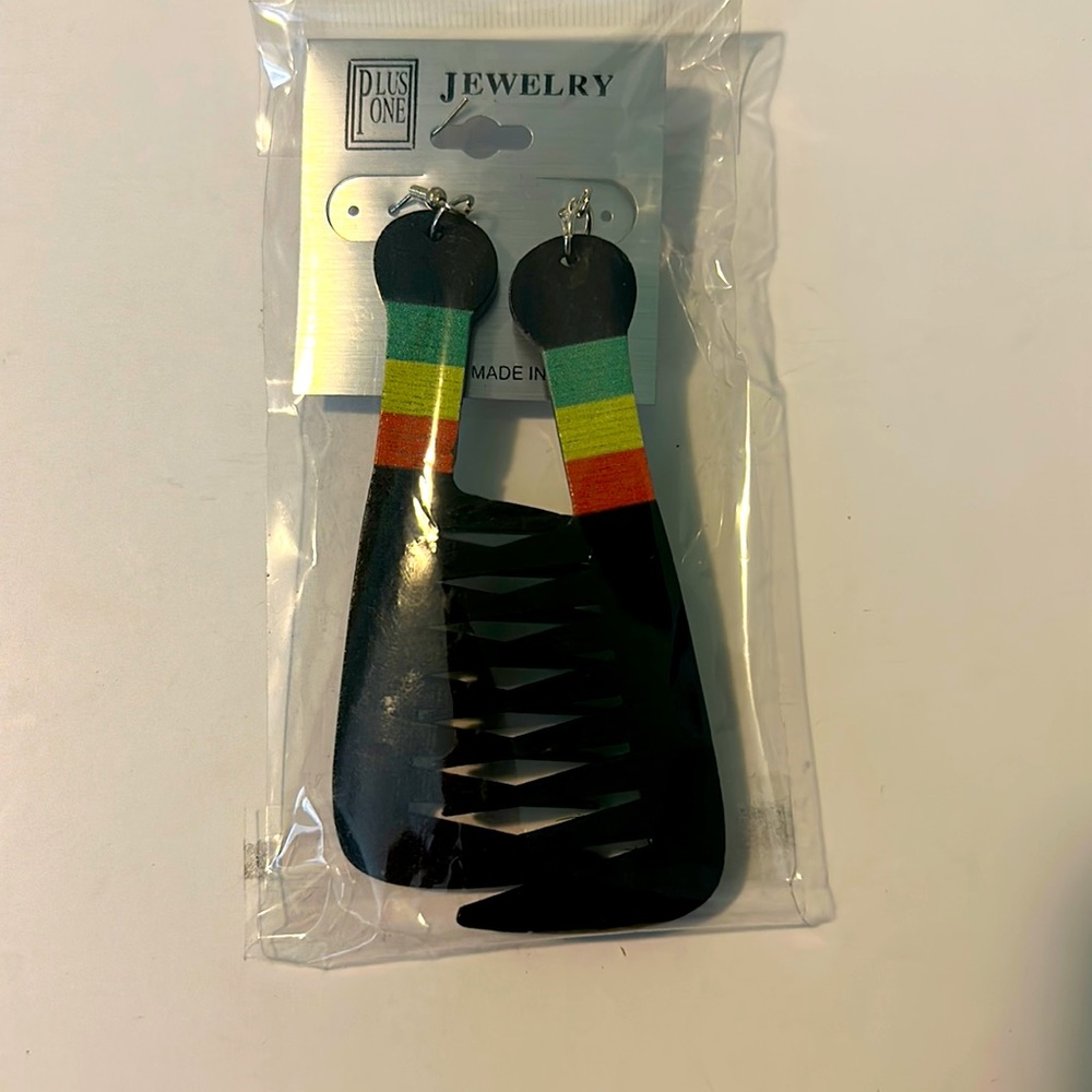 African Style Black Comb Earrings- New